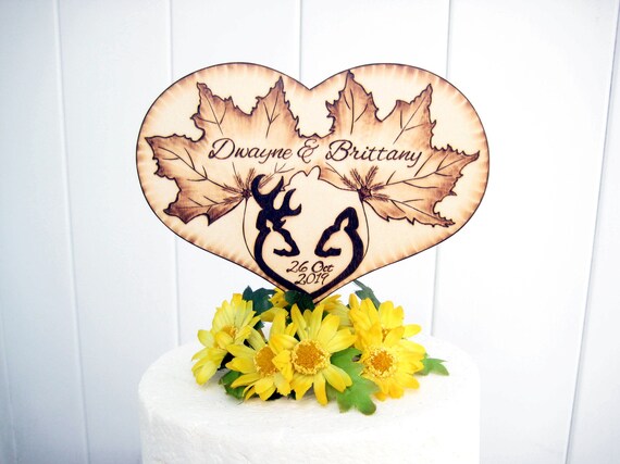 Rustic Wedding Cake Topper With Leaves And Deer Or Infinity Etsy