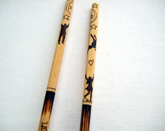 Personalized chopsticks to the moon and back, Unique gift for women and men, Korean dinnerware, Pyrography wood burning, RivdomArt shop