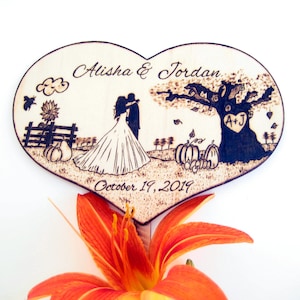 Personalized Autumn Wedding Cake Topper: Rustic Pumpkin Sunflower Silhouette