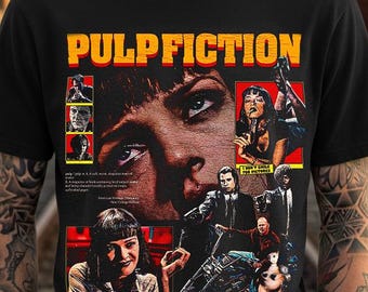Pulp Fiction Movie Poster Collage T-Shirt | Vintage Garment-Dyed Graphic Tee
