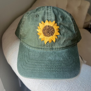 Women&#39;s Hat with Hand Embroidered Sunflower -- Multiple Colors Available