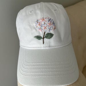 Women&#39;s Hat with Hand Embroidered Hydrangea Flower -- Multiple Colors Available