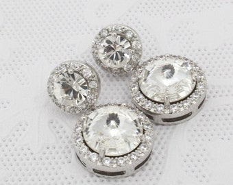 Clear Wedding Earrings, Swarovski Drop Bridal Earrings, Cubic Zirconia, Bridesmaid Earrings Gold, Silver Dangle Earrings for Bride Halo