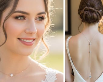 Rose Gold Bridal Backdrop Necklace with Cubic Zirconia, Wedding Back Drop Necklace, Backless Dress Necklace, Sterling Silver or Gold Filled
