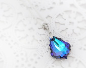 Purple and Blue Necklace Sterling Silver, Peacock Wedding Necklace, Bridal Jewelry, Turquoise Purple Teardrop Pendant Necklace, Bridesmaid