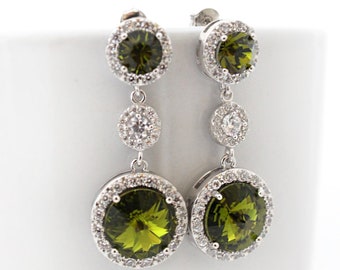 Olive Green Wedding Earrings, Green Swarovski Crystal Earrings, Crystal Bridal Earrings, Bridal Drop Earrings, Lime Green Wedding Jewelry