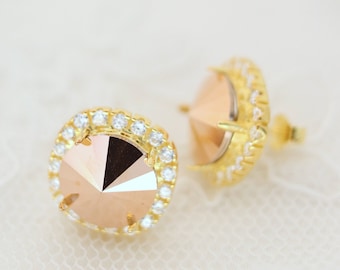 Rose Gold Bridal Crystal Earrings Gold Post, Swarovski Stud Earrings Sterling Silver, Bridesmaid Earrings, Cubic Zirconia Earrings for bride