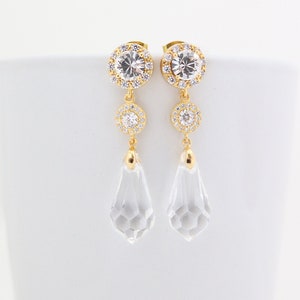Sparkly Crystal Bridal Teardrop Earrings, Clear Crystal Drop Wedding Earrings Gold or Sterling Silver, Cubic Zirconia, Dangle Post Earings