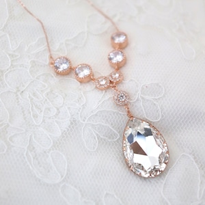 Rose Gold CZ Necklace for Bride, Statement Wedding Necklace, Cubic Zirconia Necklace with Clear Swarovski Crystals, Sterling Silver, Gold Y