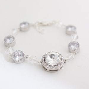 Bridal Wedding Bracelet with Swarovski Crystals and Cubic Zirconia, Statement Bracelet for Bride, Sterling Silver, Gold or Rose Gold