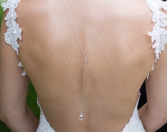 Back Drop Bridal Necklace, Delicate Bridal Backdrop Necklace, Wedding Back Drop Necklace, Swarovski Crystal, Silver, Gold or Rose Gold Fill