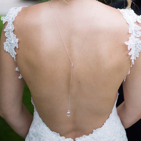 Back Drop Bridal Necklace, Delicate Bridal Backdrop Necklace, Wedding Back Drop Necklace, Swarovski Crystal, Silver, Gold or Rose Gold Fill