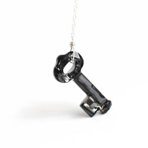 Swarovski Skeleton Key Necklace, Birthday Gift for Girlfriend, Best Friend Gift, Charcoal Pendant Necklace, Crystal Y Necklace Gray Necklace image 1