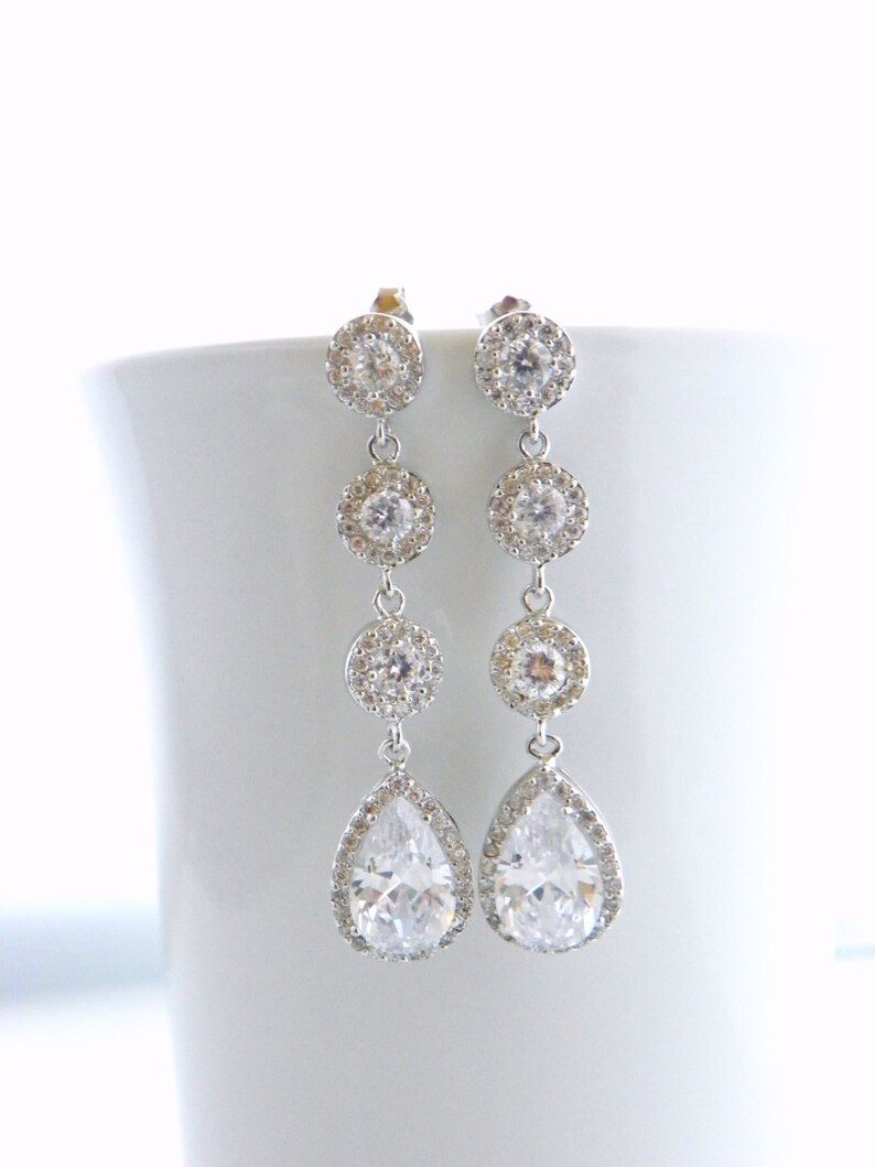 Cubic Zirconia Earrings Statement Wedding Earrings Wedding Etsy