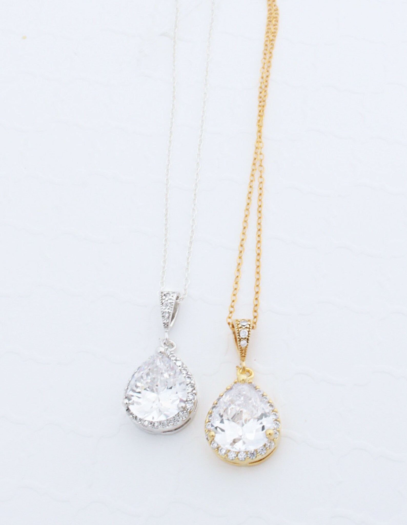 Teardrop Necklace Gold Cubic Zirconia Necklace Valentines Etsy