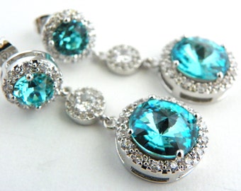 Light Turquoise Bridesmaid Earrings, Luxury Bridal Jewelry, Glamorous Wedding Earring, Aquamarine Wedding Jewelry, Light Blue Ocean Earring