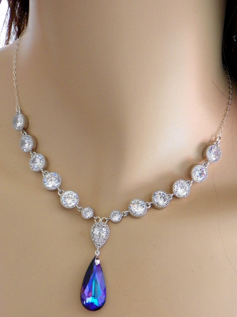 Purple Wedding Necklace Bridal Jewelry Cubic Zirconia | Etsy