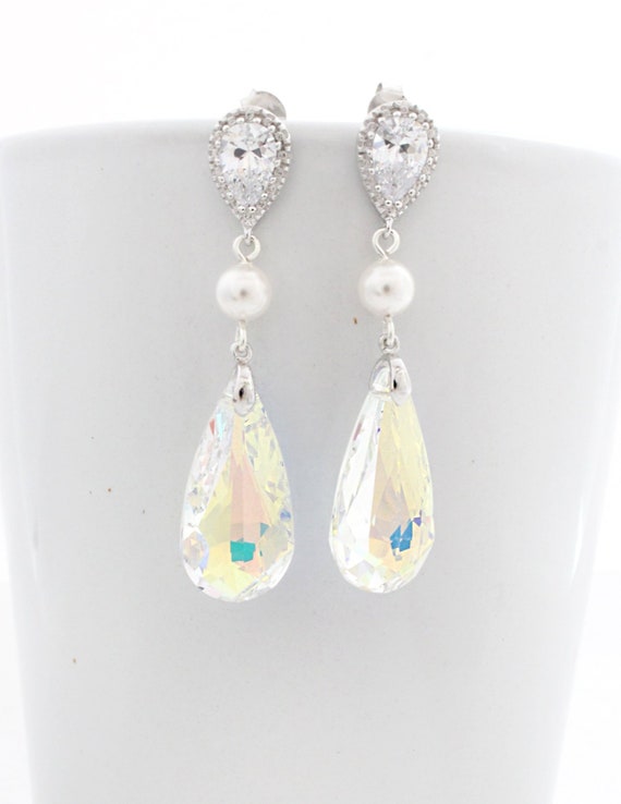 Clear Wedding Earrings Clear AB Swarovski Crystal Earrings Etsy