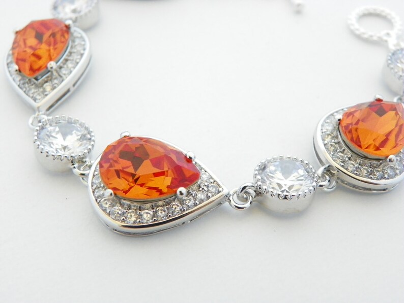 Orange Wedding Bracelet Tangerine Bridal Bracelet Crystal Etsy