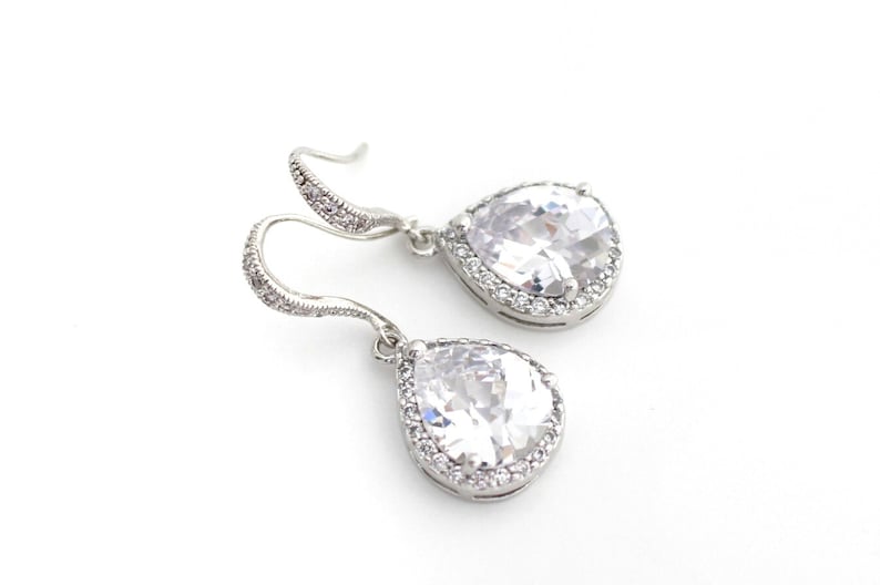 Cubic Zirconia Earrings Wedding Teardrop Earrings Statement Etsy