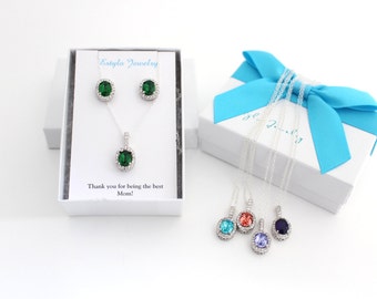 Mom Gift from Daughter, Mother of the Bride Gift Set, Green Swarovski Earring Stud, Mother of the Bride Jewelry Mom Necklace Gift for Mom