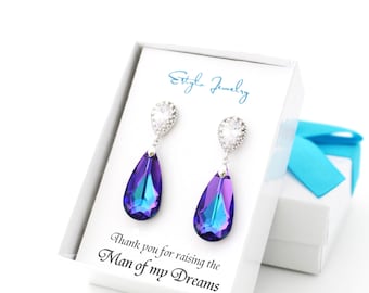 Thank You For Raising The Man of my Dreams, Mother of the Groom Gift from Bride, Peacock Wedding Earring, Mother in Law Wedding Gift Purple