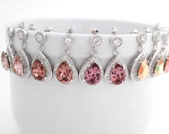 Blush Wedding Earrings, Gold Rose Post Earring, Blush Earring, Coral Wedding Jewelry, Peach Earring, Pink Dangle Earring Rose Quartz Earring