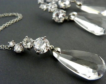 Parure de bijoux de mariée, boucles d'oreilles et collier en cristal Swarovski, bijoux de mariage en zircone cubique, parure de mariage en argent sterling, bijoux de mariée