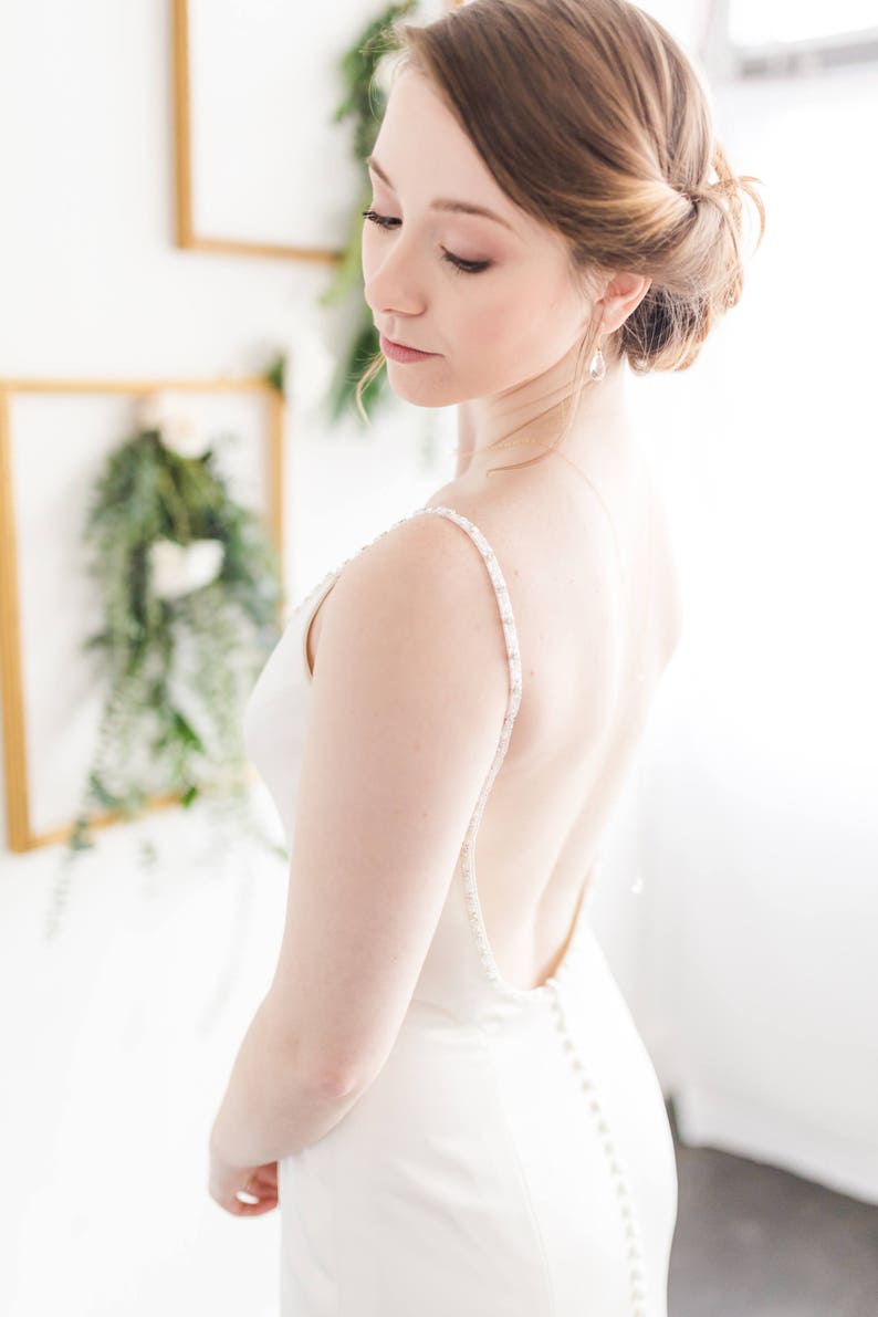 Bridal Back Necklace, Wedding Backless Necklace, Wedding Back Drop Necklace, Swarovski Crystal, Silver, Gold or Rose Gold Fill Backdrop image 5