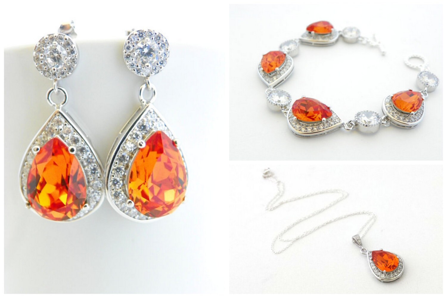 Orange Bridal Jewelry Wedding Earrings and Bracelet Set Etsy