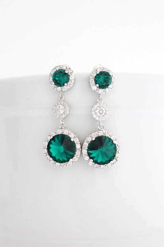 Emerald Wedding Earrings Green Bridal Statement Earrings | Etsy
