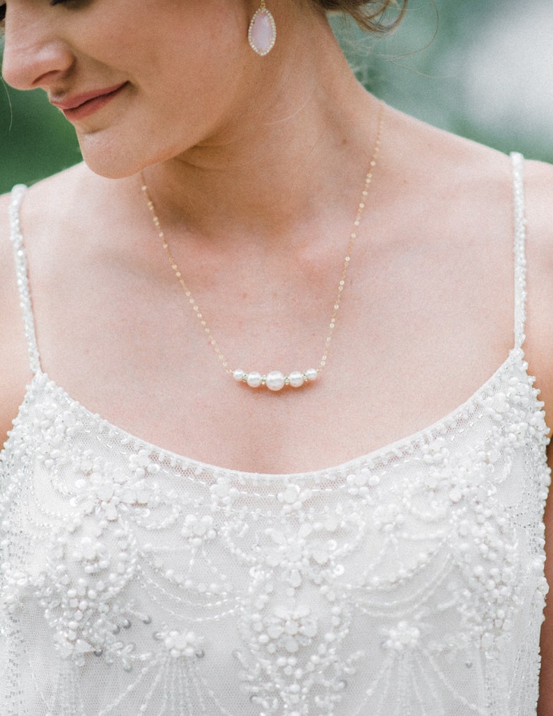 Dainty Pearl Bridal Backdrop Necklace Blush and Gold or Sterling Silver Long Back Necklace Pink Delicate Wedding Back Drop Necklace