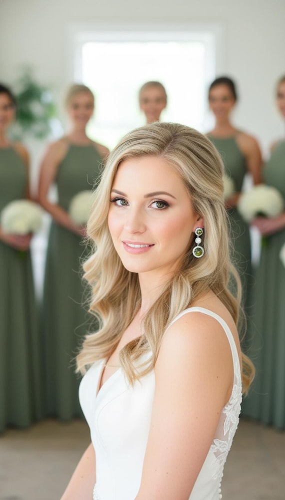 Olive Green Crystal Wedding Earrings, Cubic Zirconia Drop Bridal Earrings,  Lime Silver or Gold Bridesmaid Jewelry - Etsy Israel
