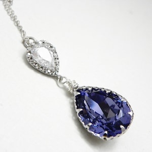 Purple Tanzanite Pendant Necklace: Swarovski Teardrop, Sterling Silver, Cubic Zirconia, Vintage Style, Bridesmaid Gift, Bridal Necklace.