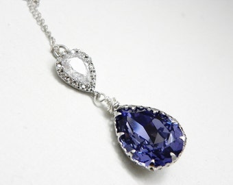 Purple Tanzanite Pendant Necklace: Swarovski Teardrop, Sterling Silver, Cubic Zirconia, Vintage Style, Bridesmaid Gift, Bridal Necklace.