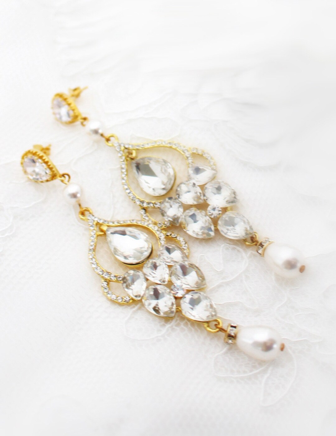 Gold Chandelier Earrings Gold Bridal Earrings Gold Wedding - Etsy