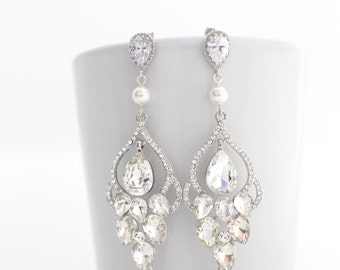 Bridal Earrings Chandelier, Wedding Statement Earrings, Art Deco Wedding Earrings, Pearl Chandelier Earrings, Bridal Chandelier Earrings