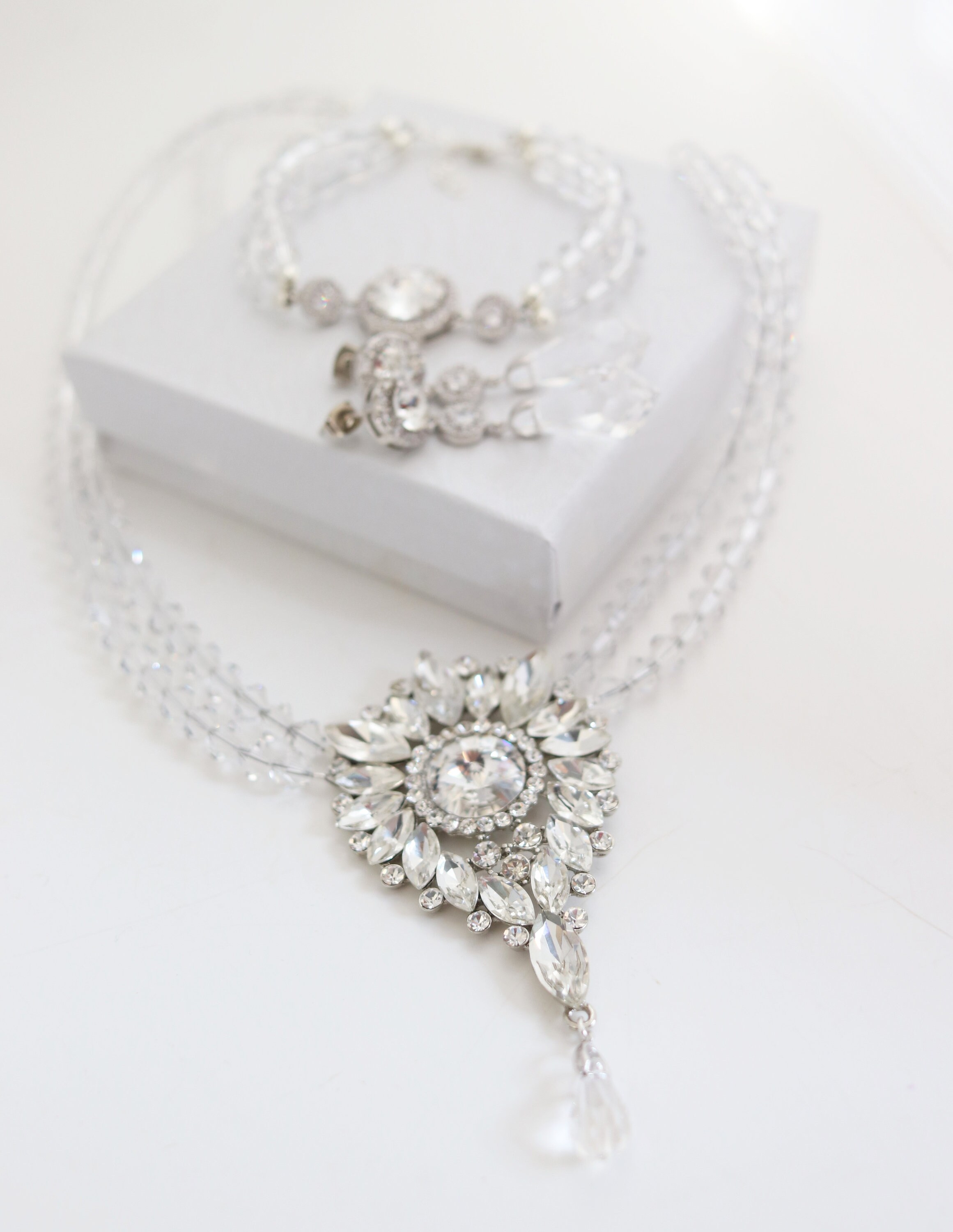 Laguna Statement Necklace, Iridescent Clear Crystal