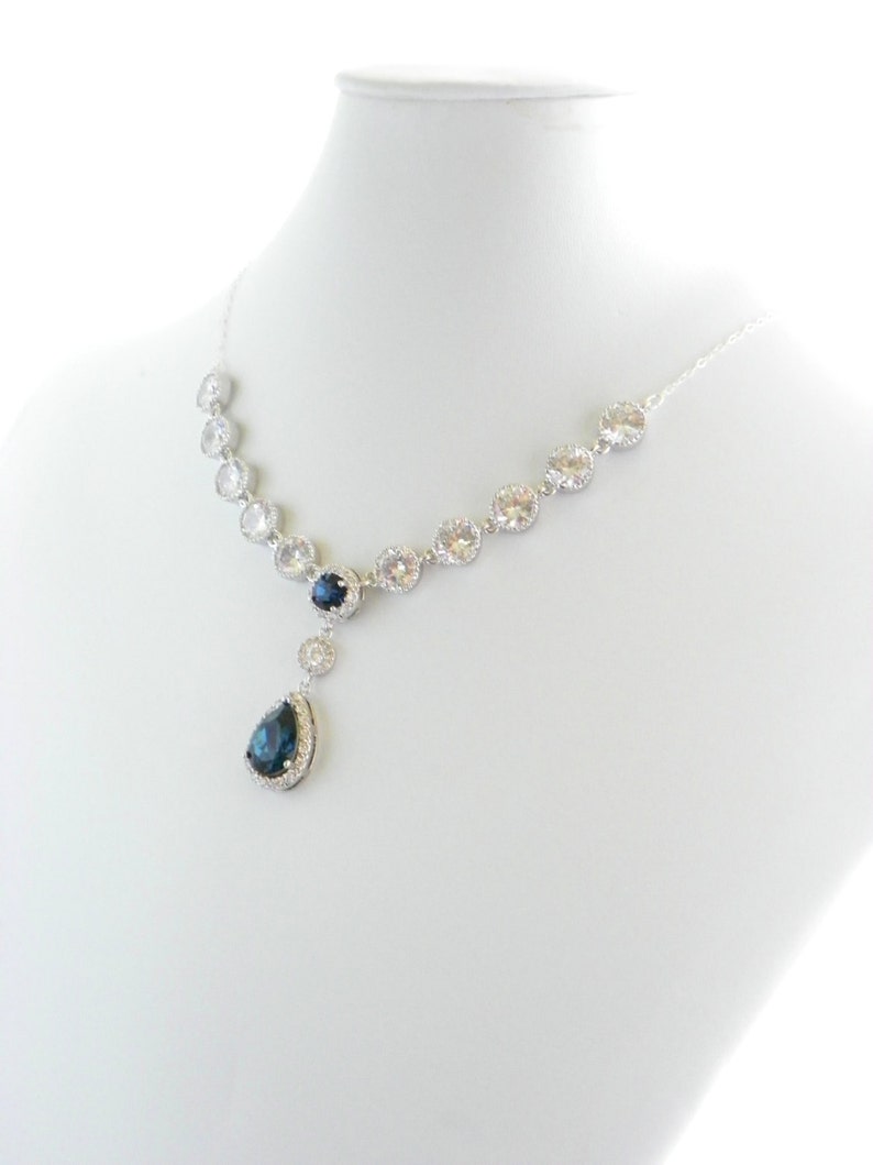 Bridal Statement Necklace Navy Blue Wedding Necklace Cubic Etsy