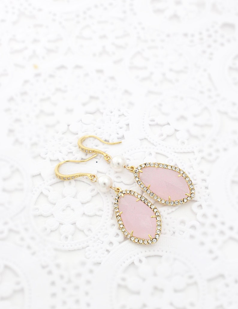 Blush Pink Bridal Earrings Gold Pearl Wedding Earrings | Etsy