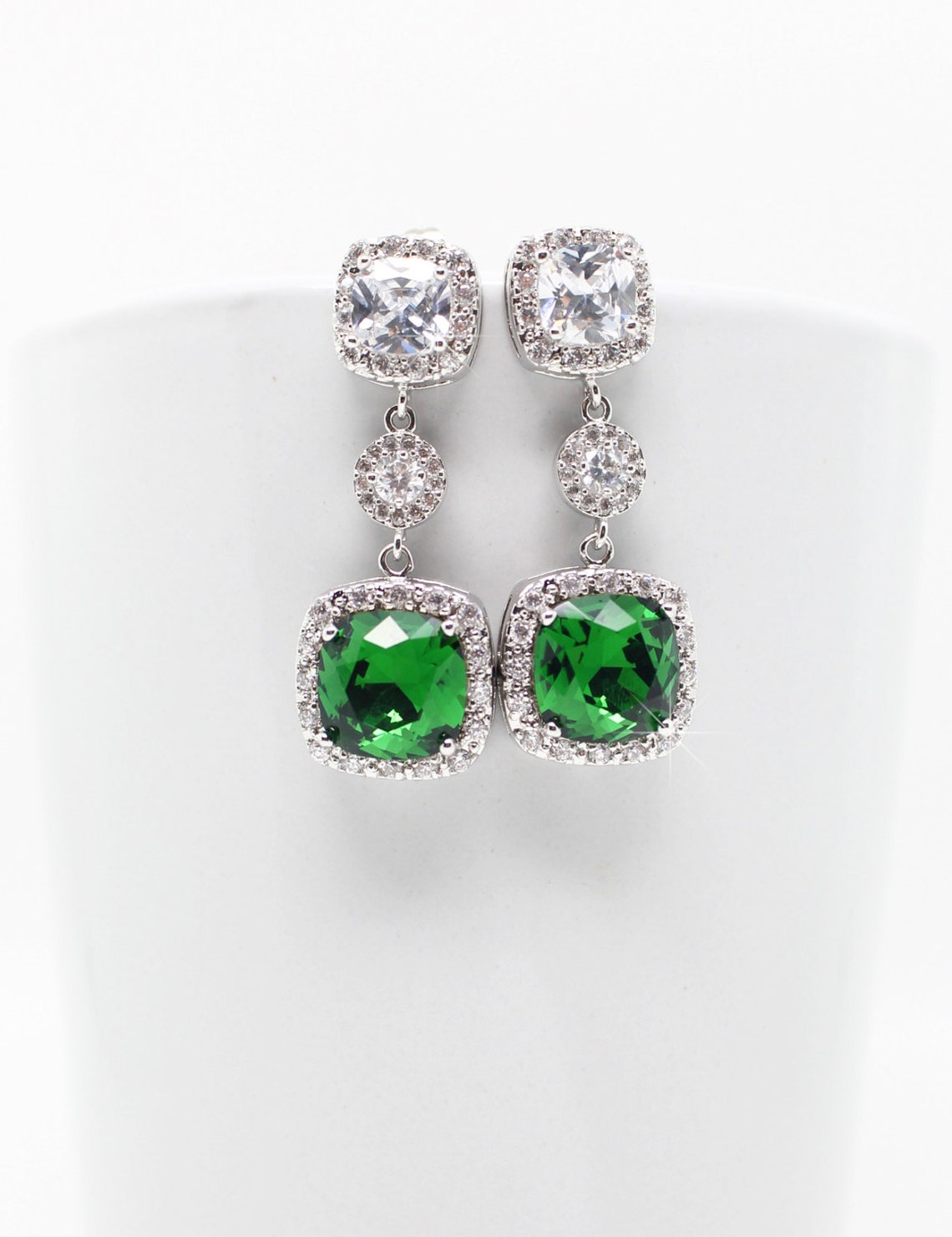 Green Wedding Earrings Art Deco Bridal Earrings Statement | Etsy