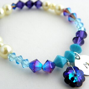 Purple Swarovski Bracelet, Purple Flower girl Bracelet, Personalized Bracelet, Beaded Crystal Bracelet, Purple Wedding, Pearl and Crystal