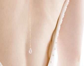 Bridal Back Necklace, Wedding Backless Necklace, Wedding Back Drop Necklace, Swarovski Crystal, Silver, Gold or Rose Gold Fill Backdrop