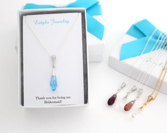 Aquamarine Crystal Necklace, Will You Be My Bridesmaid Gift, Necklace For Bridesmaid, Swarovski Pendant Necklace, Bridesmaid Ask Gift