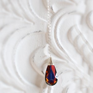 Red and Blue Bridesmaid Necklace, Volcano Swarovski Teardrop Necklace, Handmade Wire Wrapped Jewelry Bridesmaid Gift Sterling Silver Gold image 3