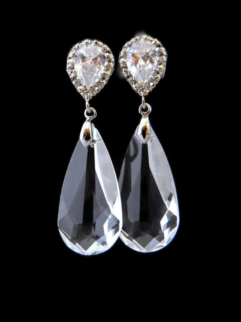 Bridal Earrings Crystal Drop Earrings Silver Bridesmaid | Etsy