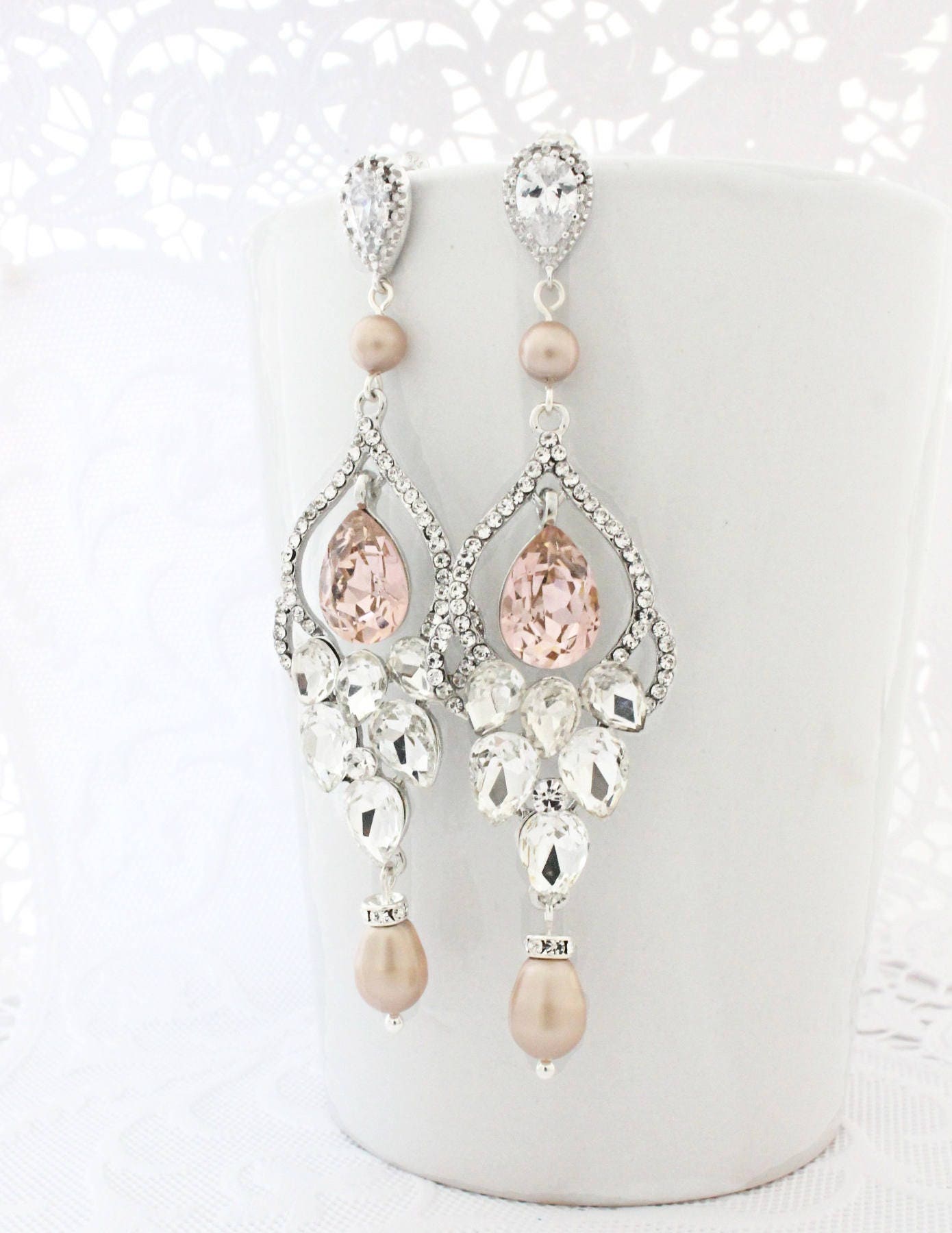 Blush Wedding Jewelry Earrings Wedding Chandelier Earrings Etsy