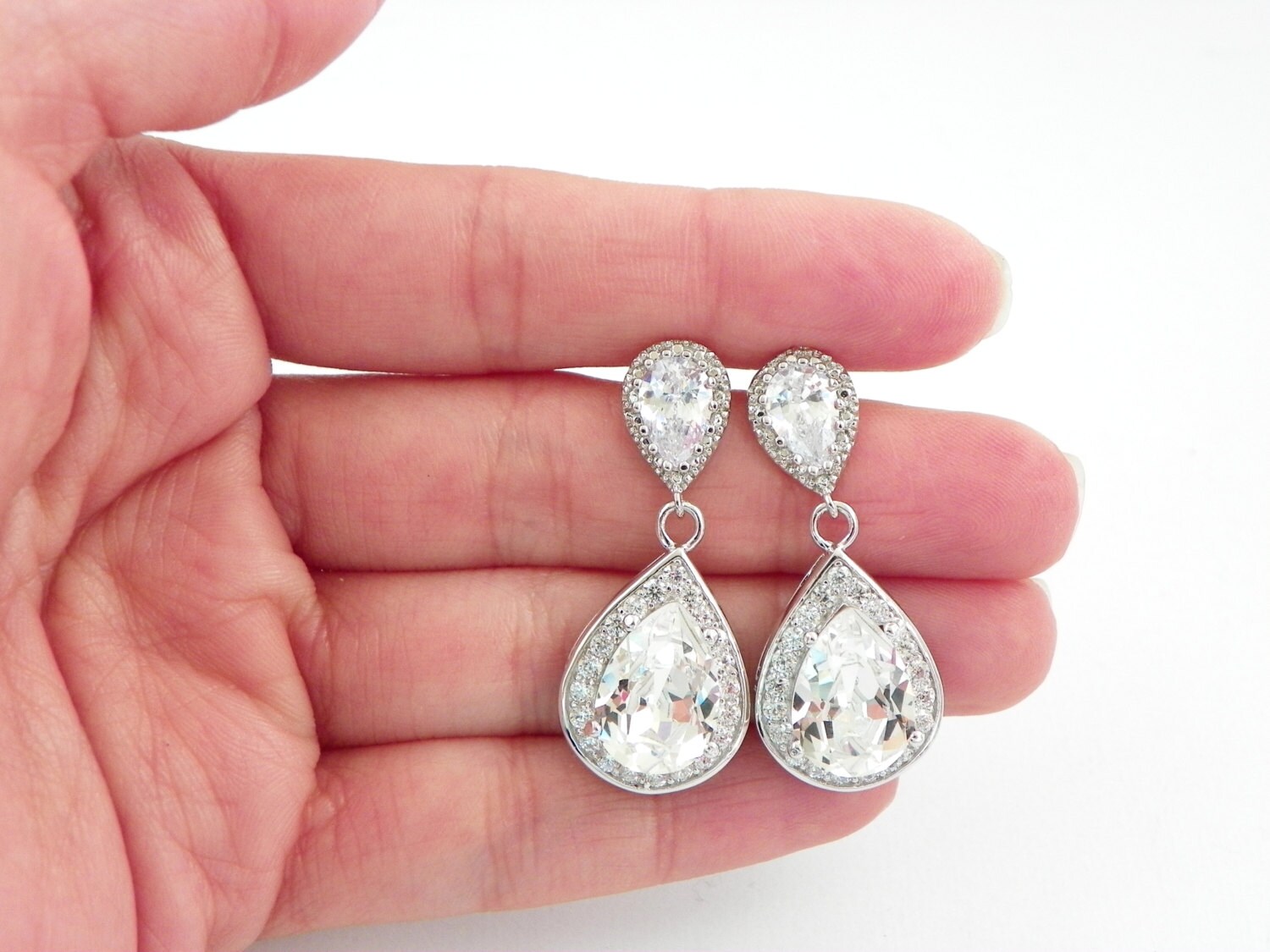 Haraty Bridal Crystal Necklace & Earrings Set – Silver Floral Wedding Jewelry For Bride & Bridesmaids - View #3