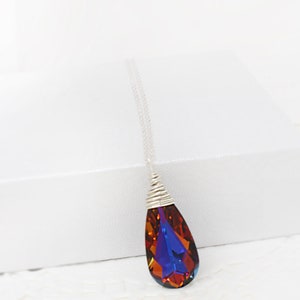 Red and Blue Bridesmaid Necklace, Volcano Swarovski Teardrop Necklace, Handmade Wire Wrapped Jewelry Bridesmaid Gift Sterling Silver Gold image 6