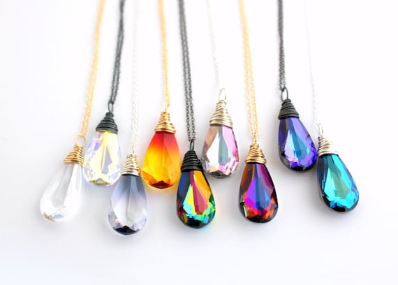 Wire Wrapped Pendant Necklace, Swarovski Pendant Necklace, Sterling Silver Necklace Pendant, Gold Filled Necklace, Teardrop Pendant Necklace